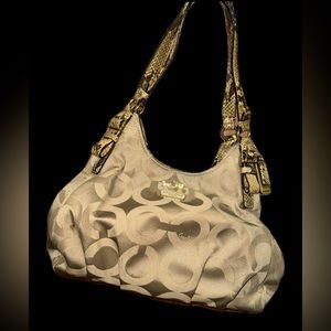 COACH #17689 Maggie Madison Op Art Signature Handbag - Snake Print Trim/Handles